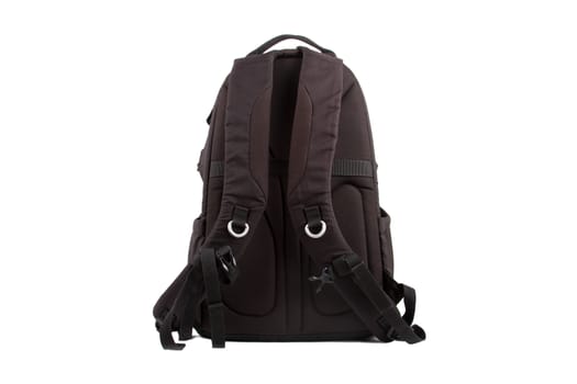 Back view of black back pack, isolated on white background.