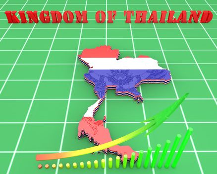 3D map illustration of Thailand with coat of arms