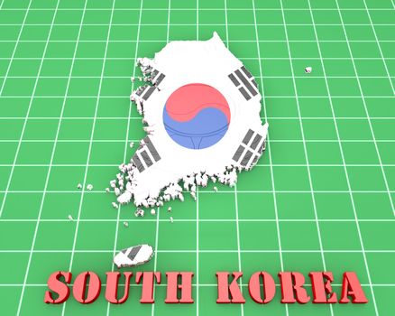3d map illustration of South Korea with coat of arms