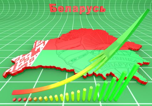 3D Map illustration of Belarus with coat of arms