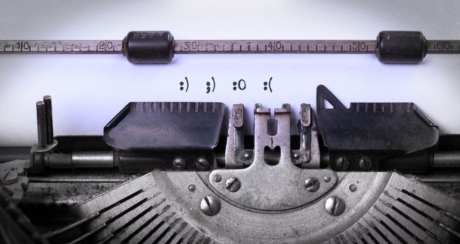 Vintage inscription made by old typewriter, smileys