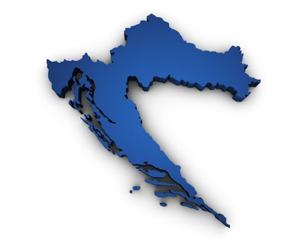 Shape 3d of Croatia map colored in blue and isolated on white background.