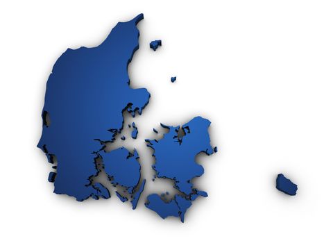 Shape 3d of Denmark map colored in blue and isolated on white background.