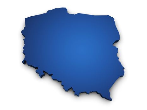 Shape 3d of Poland map colored in blue and isolated on white background.