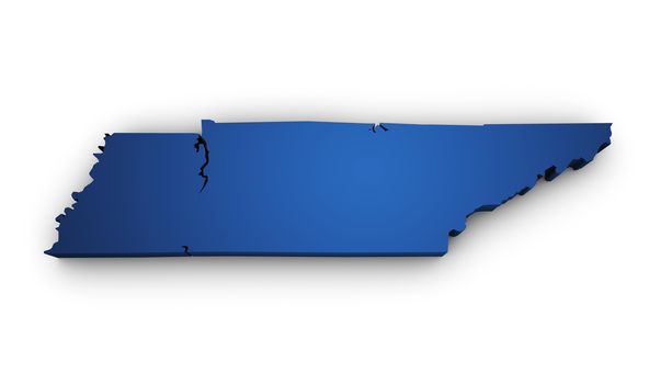 Shape 3d of Tennessee map colored in blue and isolated on white background.