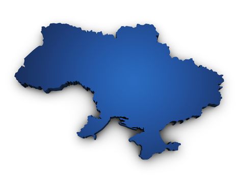 Shape 3d of Ukraine map colored in blue and isolated on white background.