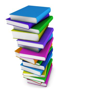 School, college and education concept with a stack of colorful books on white background with copy space.