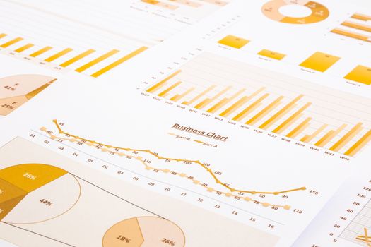 yellow business charts, graphs, reports and summarizing background,  management and project for business concepts
