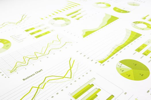 green graphs, charts, marketing research and  business annual report background, management project, and financial planning concepts