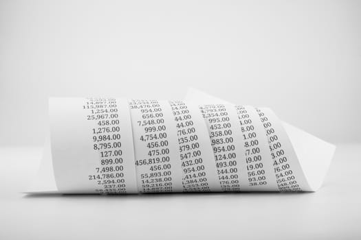 printed paper roll for accounting concept in black and white tone