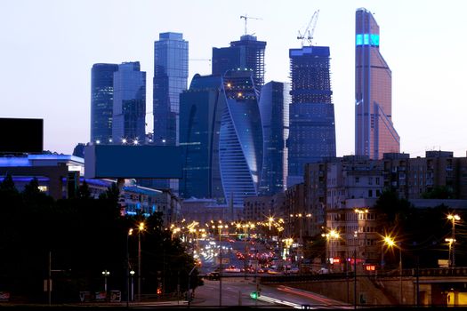 Russia - 05.23.2014, Moscow evening landscape with skyscrapers of business district