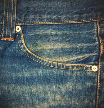Jeans pocket. Denim background. Instagram image style