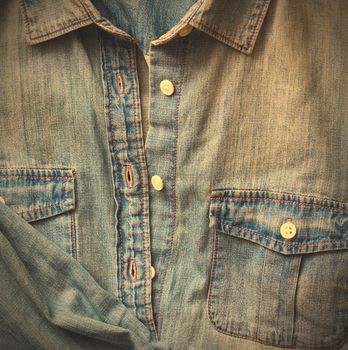 jeans shirt with a pocket. close-up. instagram image style