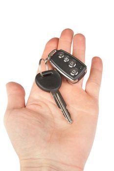 car key with alarm in hand isolated