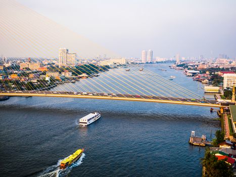 Aerial view of The Chao Phraya River in Bangkok, Thailand