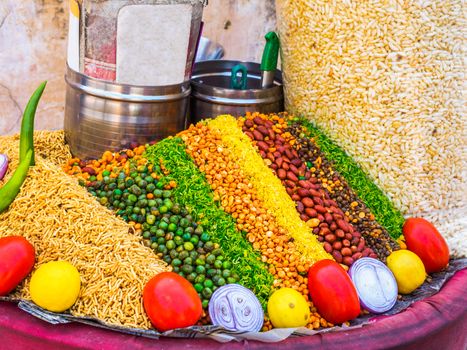 Grain nut cereal and vegetable at street market in Jaipur, India