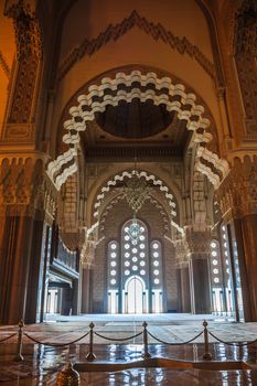 The interior of Great Hassan II Mosque in Casablanca, Morocco