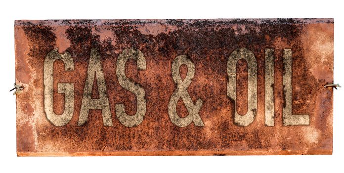Grungy Old Gas And Oil Sign On A White Background