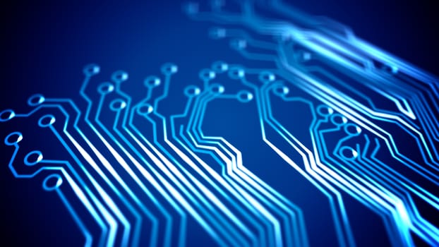 Abstract Circuit board's signals. Depth of Fields.