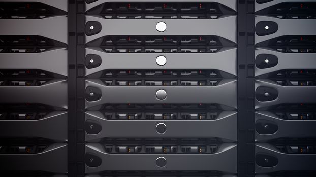 Modern Network servers in a data center. 3D render.