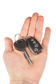 car key with alarm in hand isolated