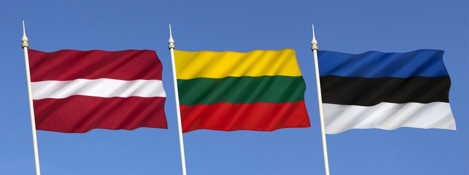 Flags of the Baltic States - Latvia, Lithuania and Estonia.