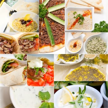 Arab middle eastern food collage collection on white frame