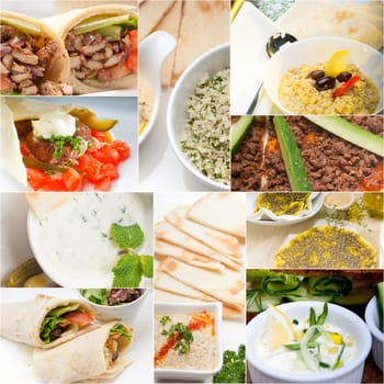 Arab middle eastern food collage collection on white frame