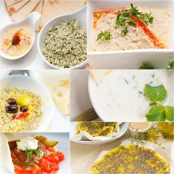 Arab middle eastern food collage collection on white frame