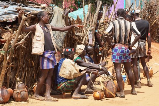 KEY AFER, ETHIOPIA - NOVEMBER 20, 2014: People on the weekly market in Key Afer on November 20, 2014 in Key Afer, Ethiopia, Africa.