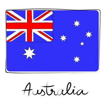 Australia country flag doodle with text isolated on white