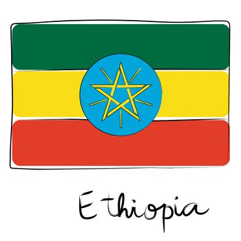 Ethiopia country flag doodle with text isolated on white