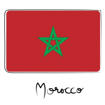 Morocco country flag doodle with text isolated on white