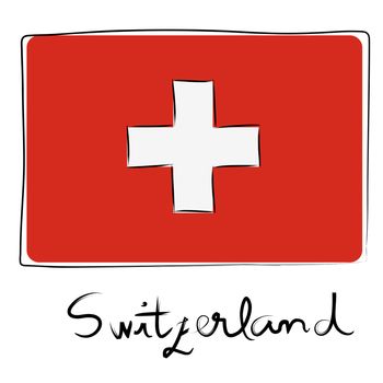 Switzerland country flag doodle with text isolated on white