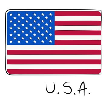 USA country flag doodle with text isolated on white
