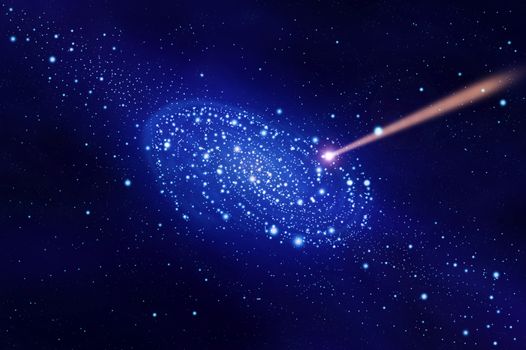 Red meteor with blue galaxy background illustration