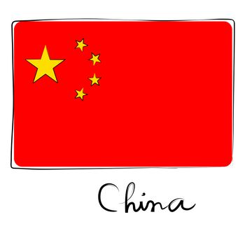 China country flag doodle with text isolated on white