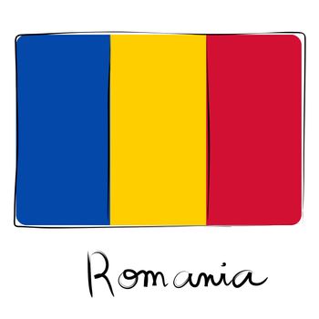 Romania country flag doodle with text isolated on white