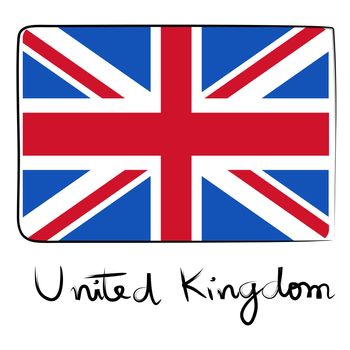 United Kindom country flag doodle with text isolated on white