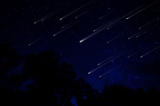 Meteor shower in night sky illustration