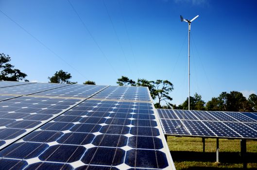 Solar cell panel in solar farm close up in Thailand