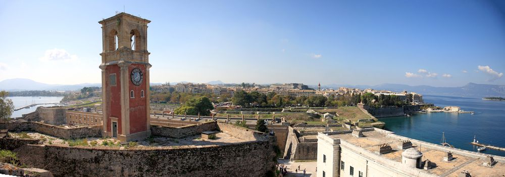 panoramic landscape of corfu town from the old fort