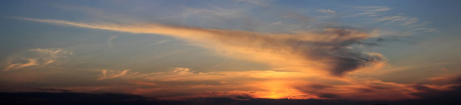 panoramic sunset with colorful clouds