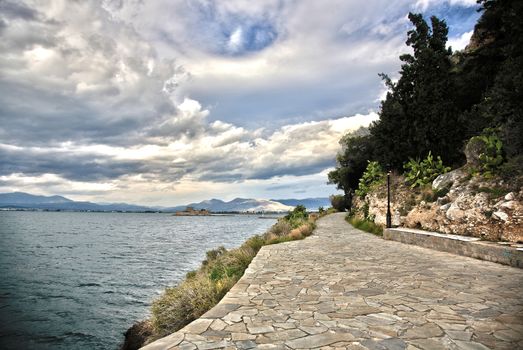 landscape with beautiful clouds in nayplio greece
