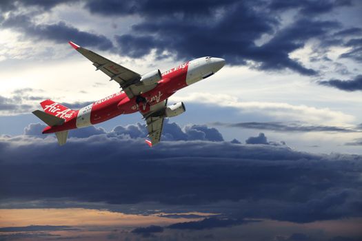 Kota Kinabalu, Borneo, Malaysia - JENUARY 03, 2015: HS-ABT Airbus A320-200 from Kota Kinabalu, Borneo. Landing to Hong Kong International Airport, Hong Kong S.A.R.