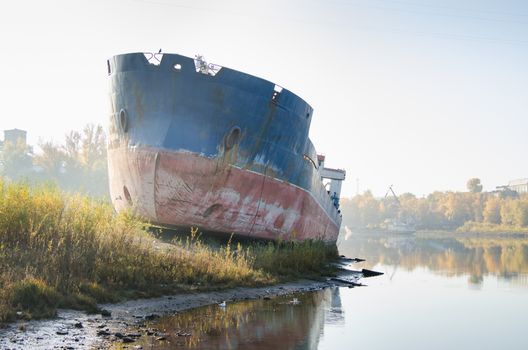 Abandoned ship on the Bay in anticipation of dismantling