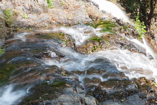 Cliff waterfall. River that flows down from the cliff. The water that flows down from the top of the mountain.