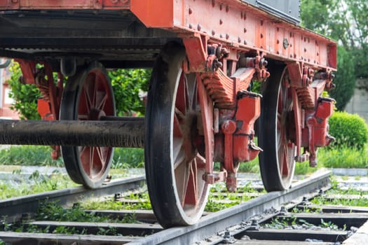 Historical museum, train on railway.
