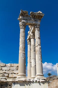 Ruins of temple of Trajan in Pergamon ancient city, Turkey