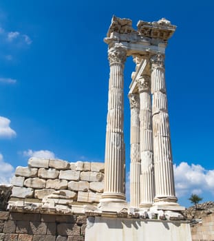 Ruins of temple of Trajan in Pergamon ancient city, Turkey